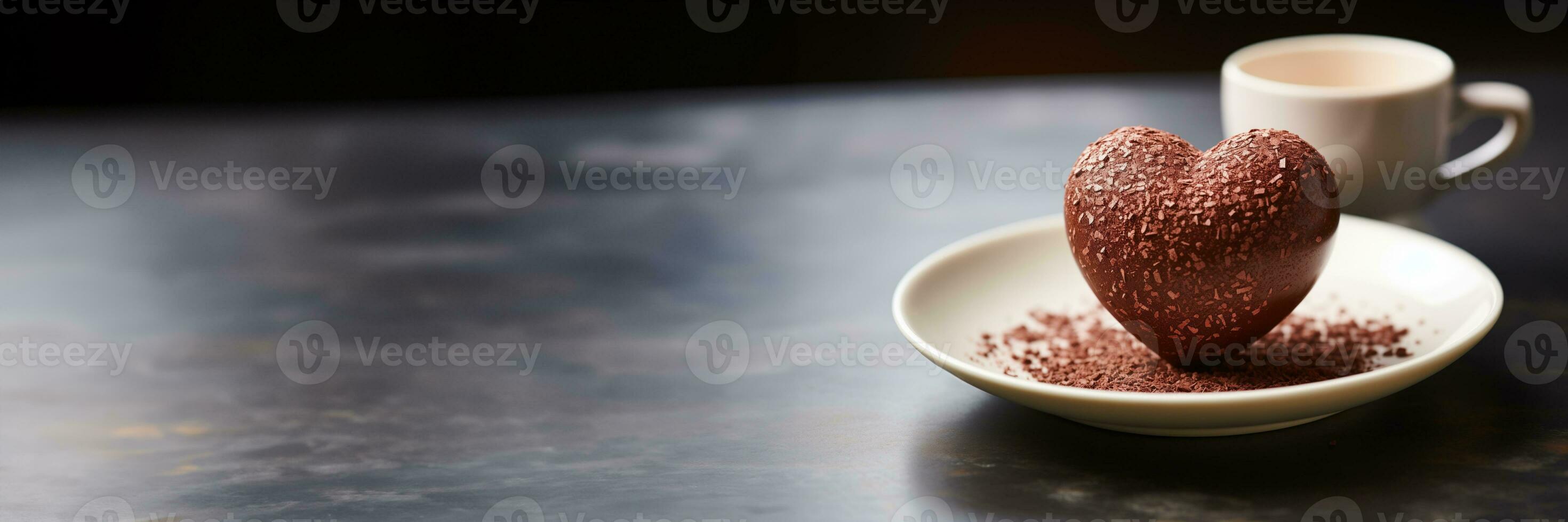 AI generated Minimalist Chocolate Truffle with Heart Sprinkle on Porcelain Dish photo