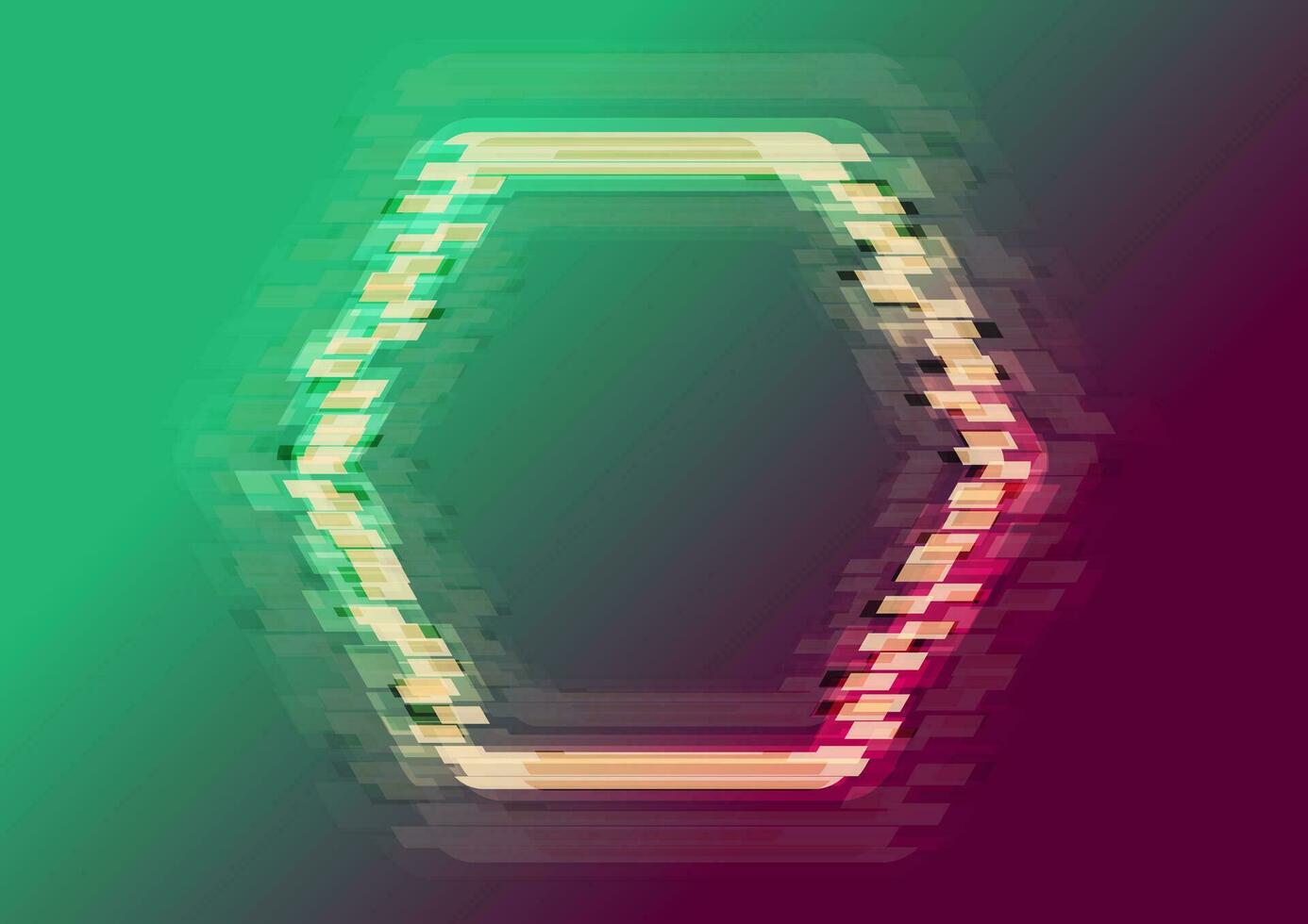 Abstract glitch effect luminous hexagon background vector