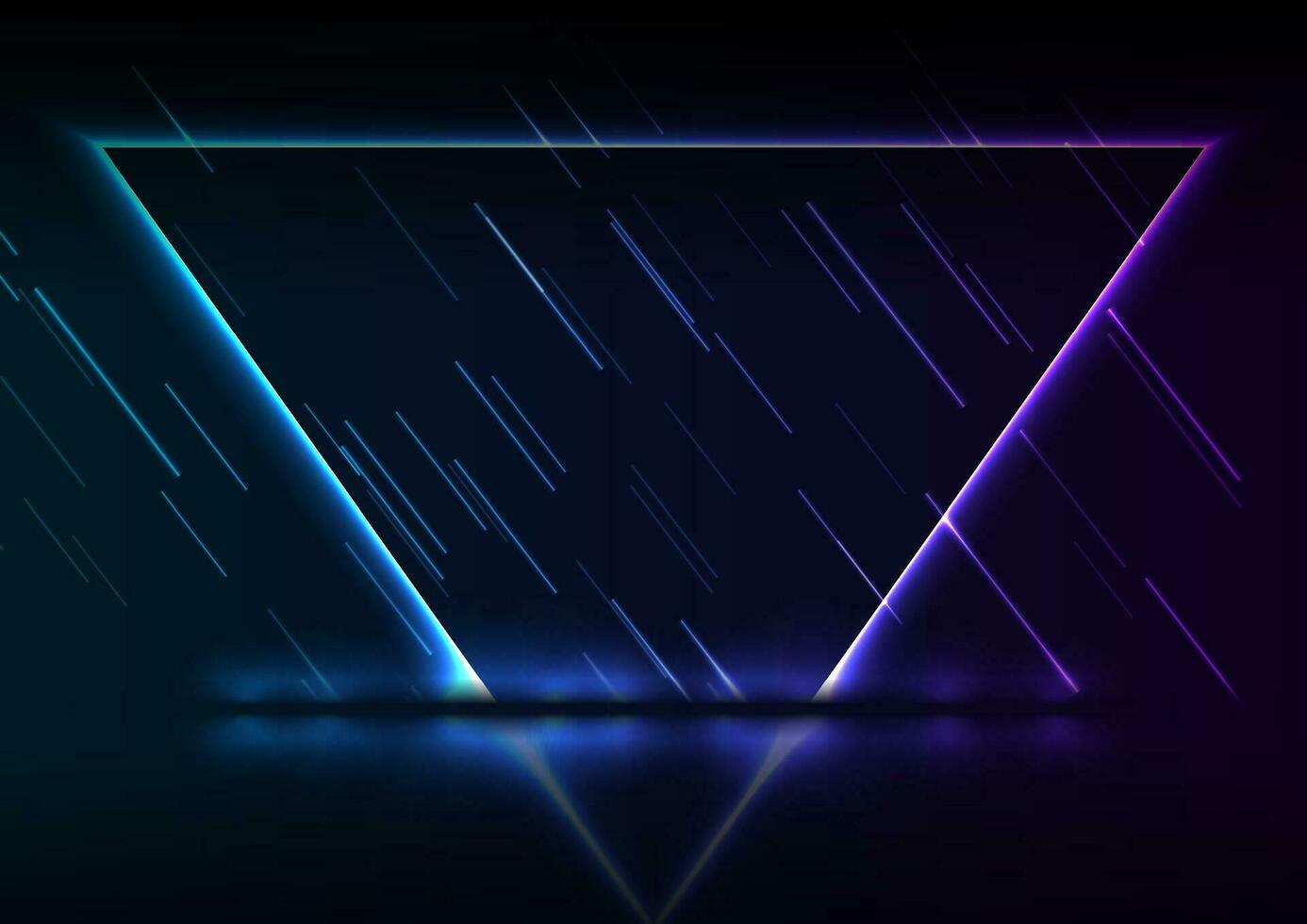 Blue purple neon laser triangle frame technology background vector