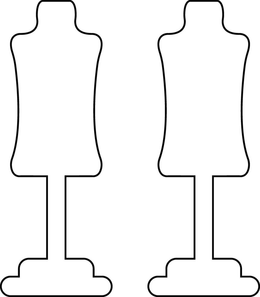 Plastic dummy on the stand icon in line. Sewing or tailoring tools kit sign symbol mannequins realistic male forms dress stands isolated on transparent background vector for apps and website