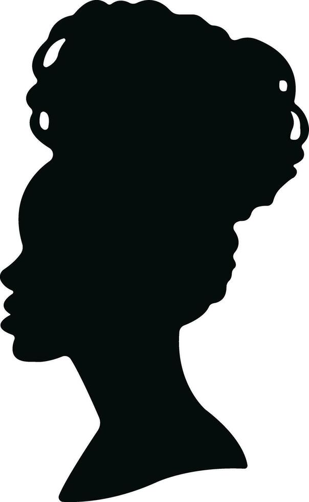 mujer icono en departamento. aislado en elegante siluetas con diferente peinados símbolo de africano americano hermosa hembra cara en perfil. vector para aplicaciones y sitio web