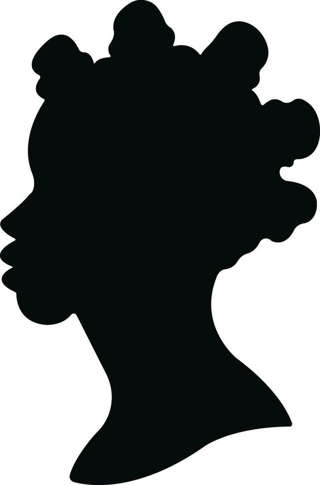 mujer icono en departamento. aislado en elegante siluetas con diferente peinados símbolo de africano americano hermosa hembra cara en perfil. vector para aplicaciones y sitio web