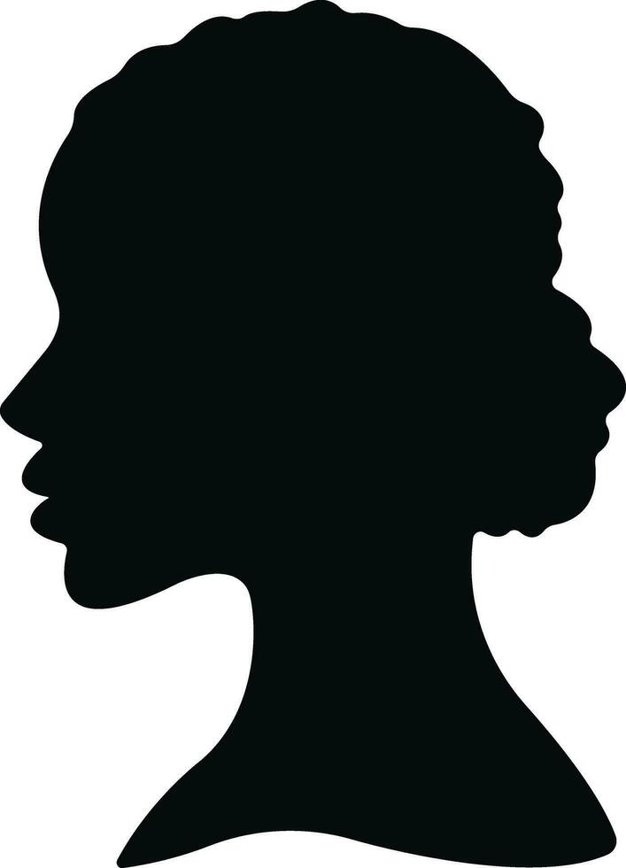 mujer icono en departamento. aislado en elegante siluetas con diferente peinados símbolo de africano americano hermosa hembra cara en perfil. vector para aplicaciones y sitio web