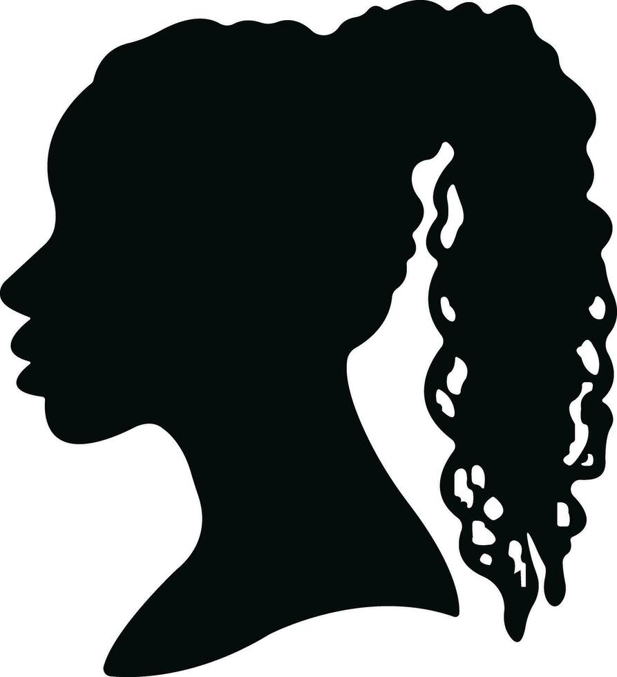 mujer icono en departamento. aislado en elegante siluetas con diferente peinados símbolo de africano americano hermosa hembra cara en perfil. vector para aplicaciones y sitio web