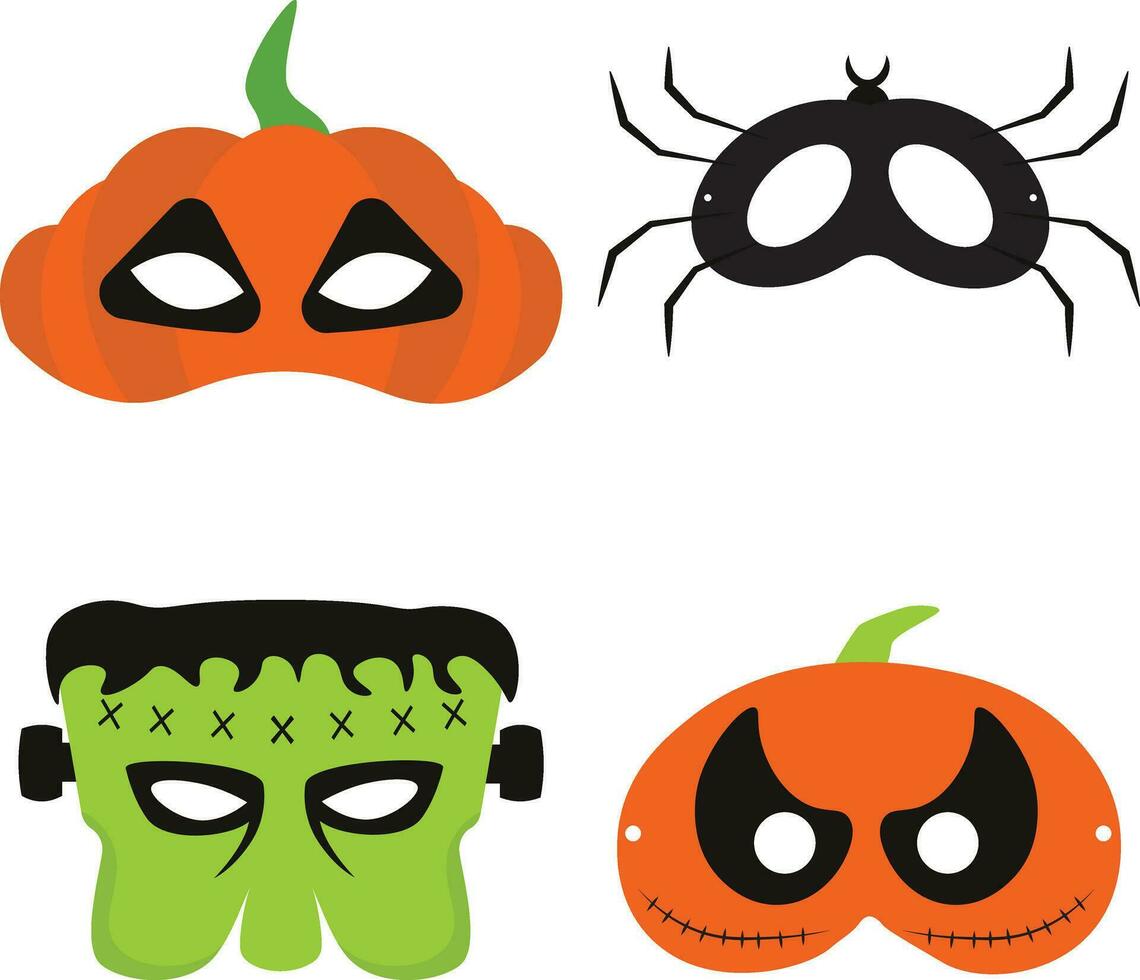 Halloween Mask With Cartoon Design. Vector Illustration Set.