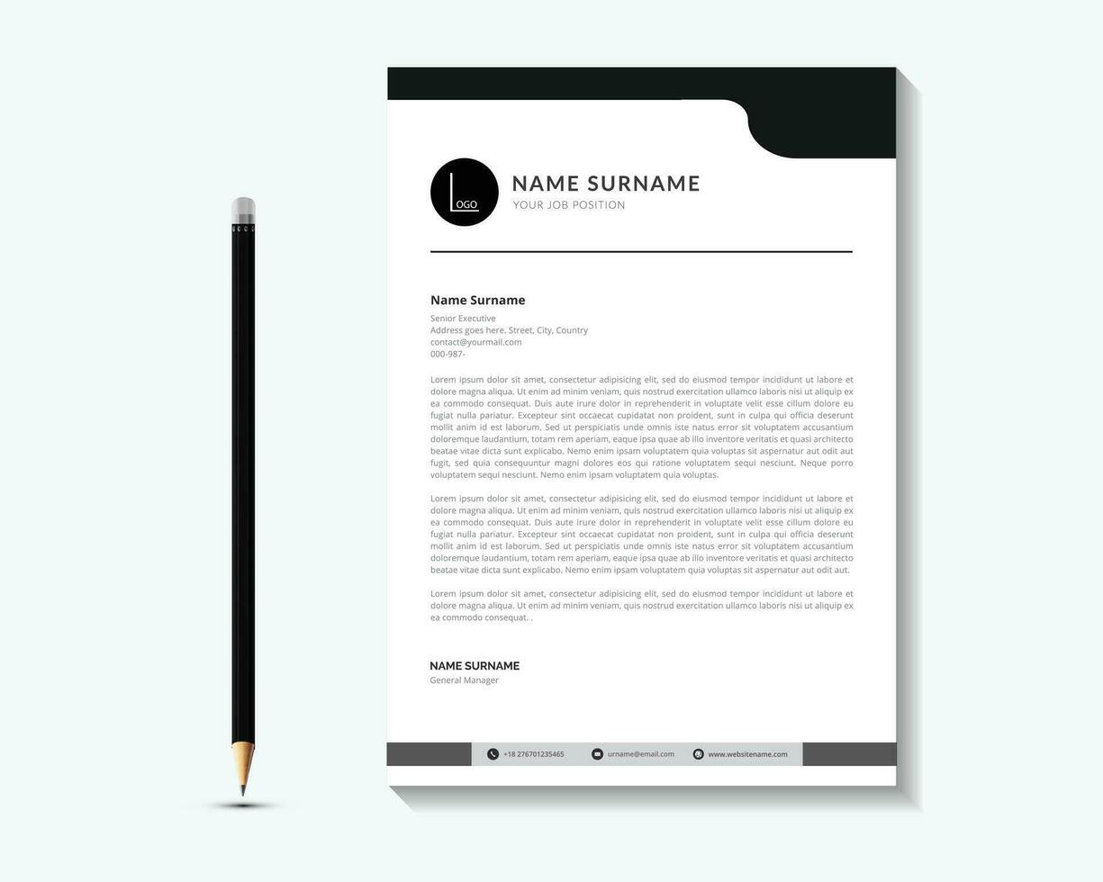 Black Creative and Clean Letterhead. Corporate modern Letterhead design template. vector