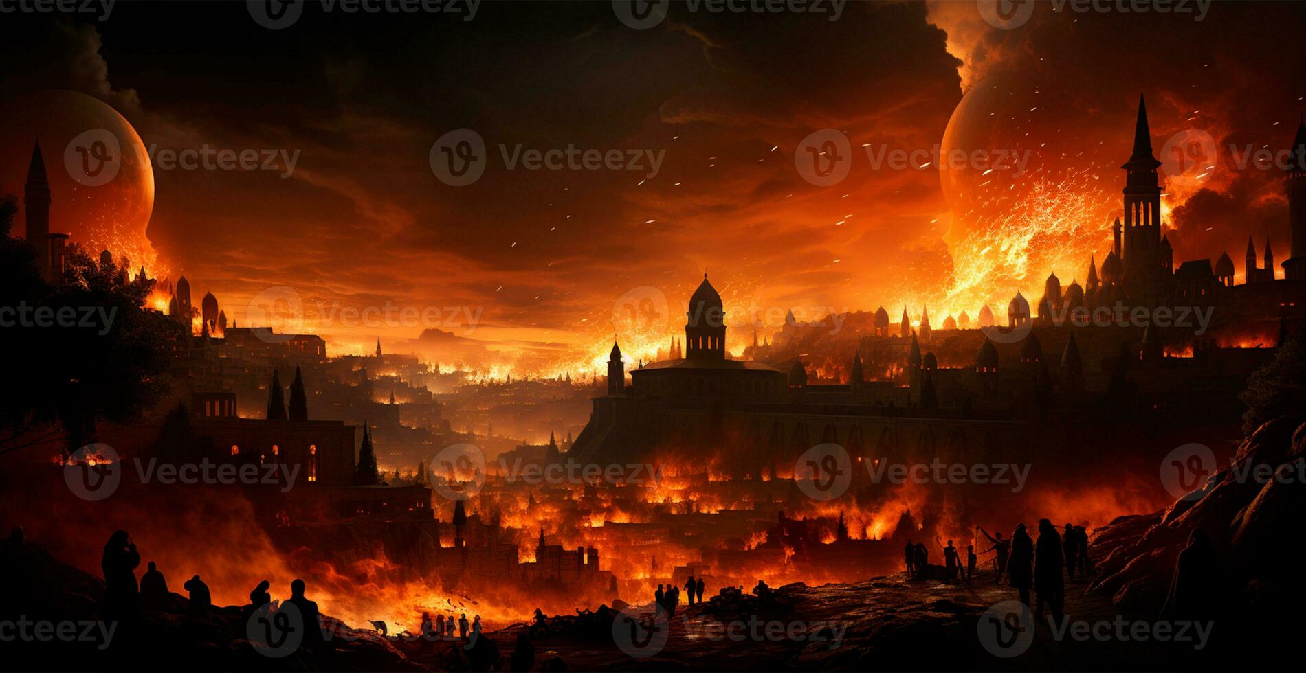 AI generated Destroyed burning city, Palestine on fire - AI generated image photo