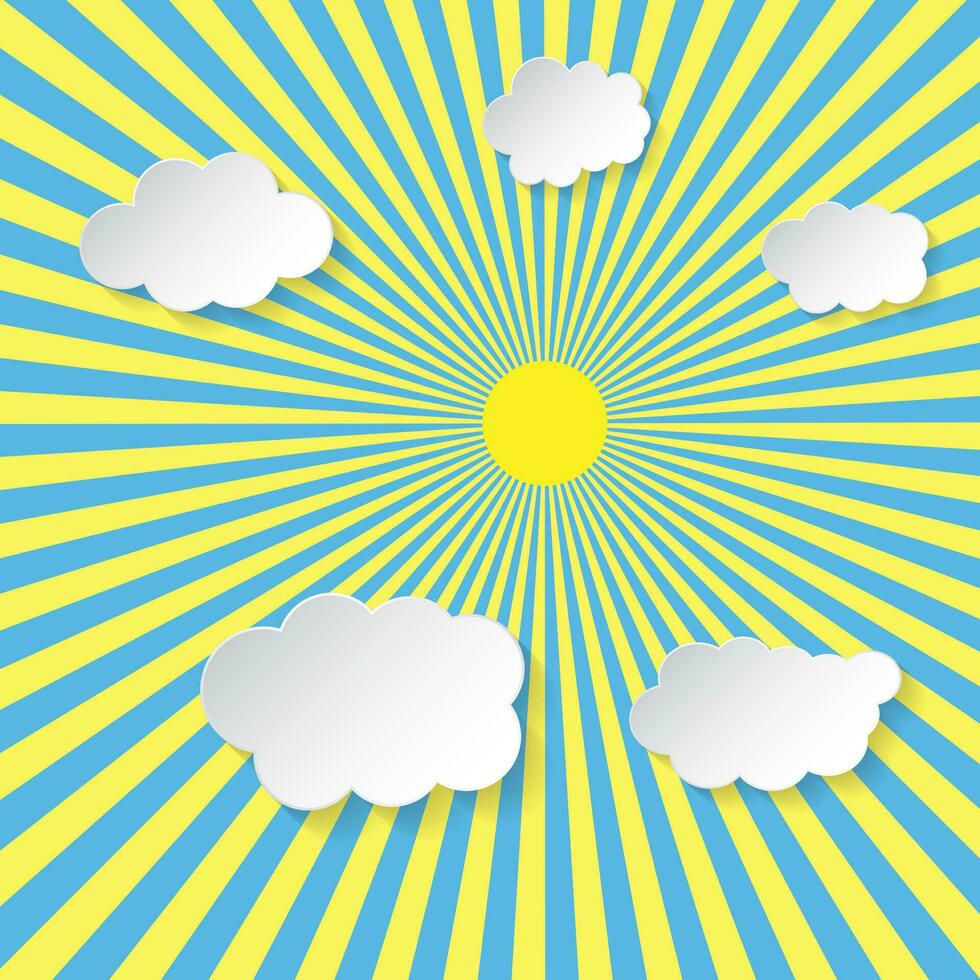 retro Clásico antecedentes. Dom haz rayo antecedentes con blanco nube. luz de sol fondo de pantalla. circo cartel. vector ilustración