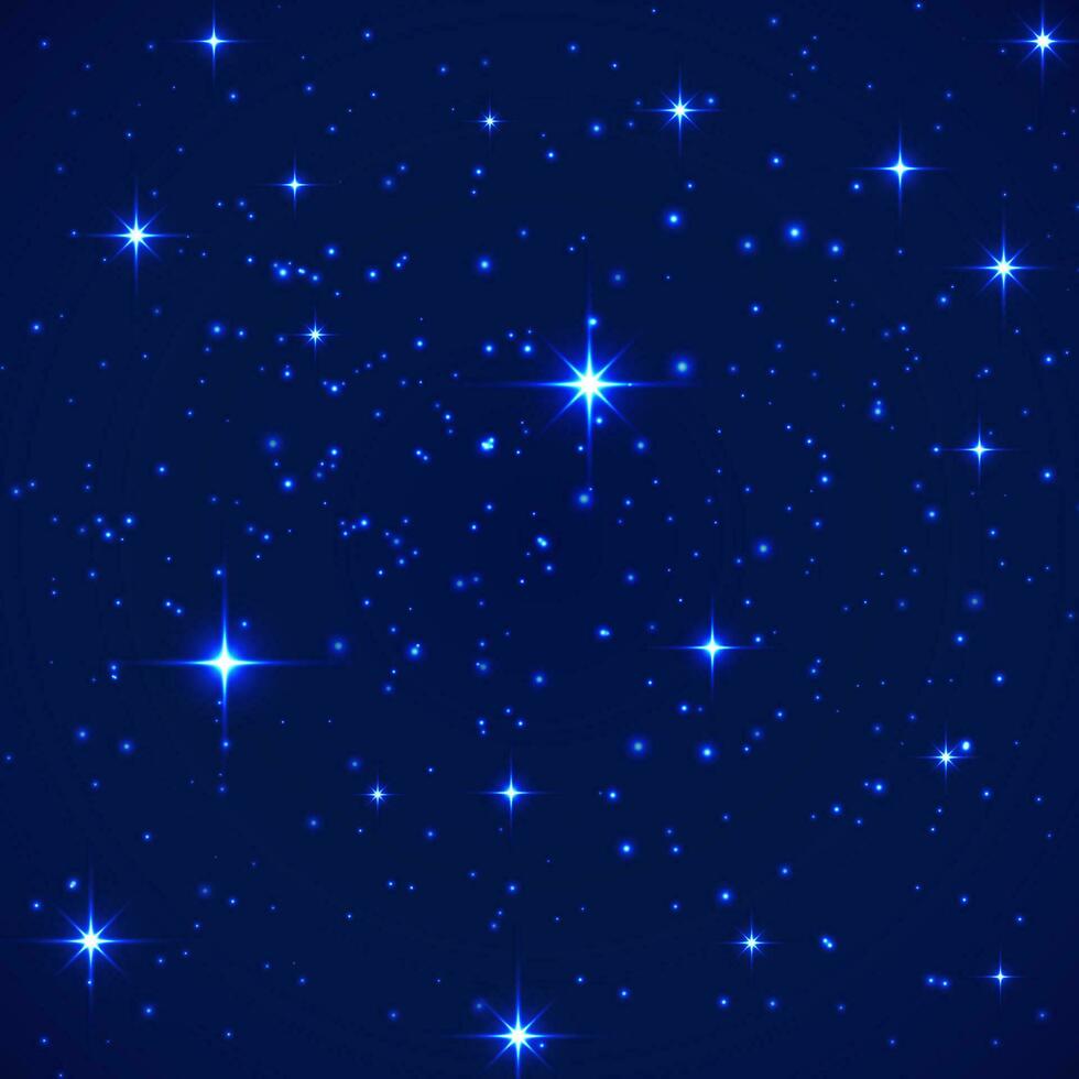 brillante estrellas en noche azul antecedentes. estrellas en oscuro azul cielo. vector ilustración