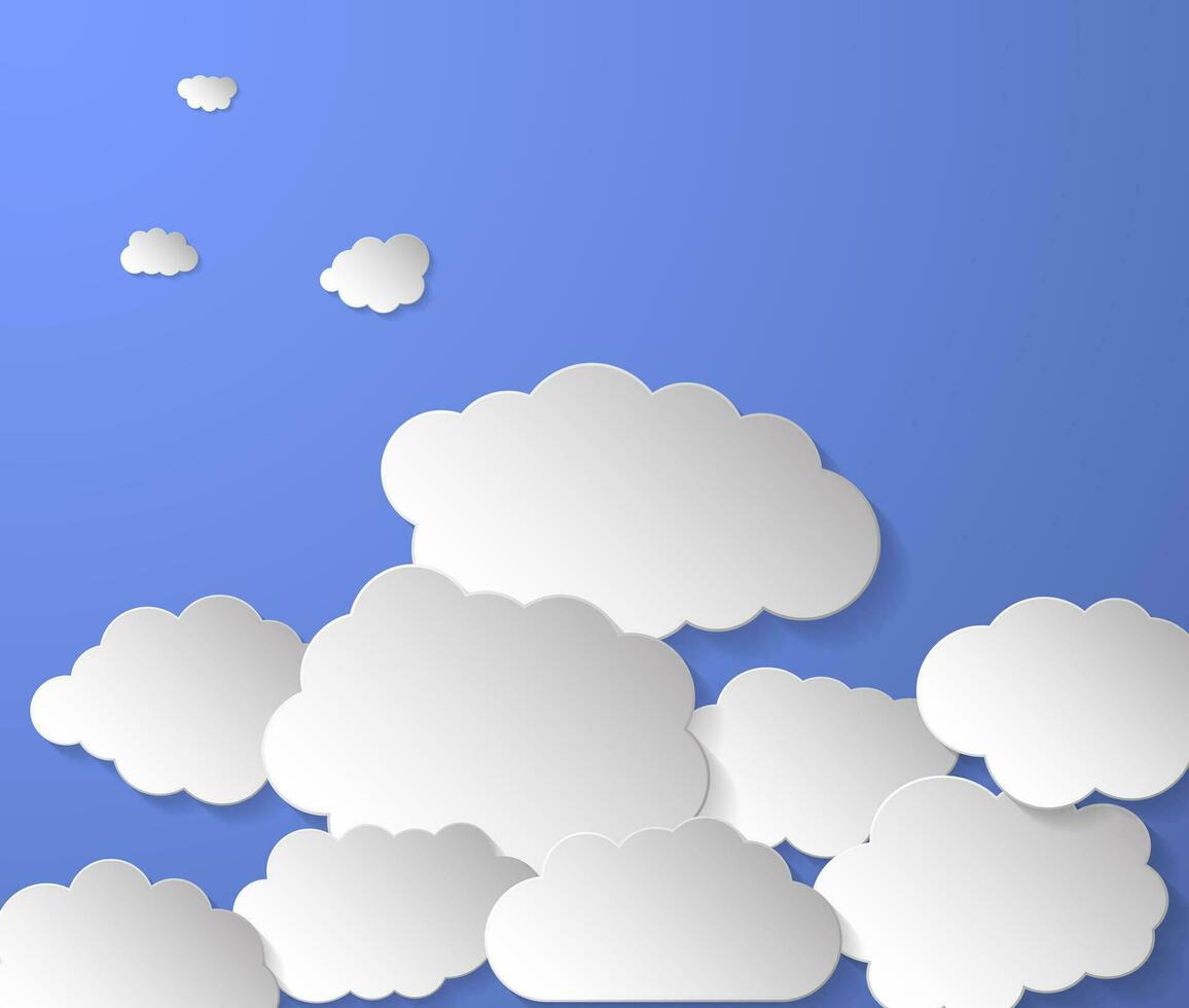 Paper clouds on blue background. Floating clouds. Vector illustration