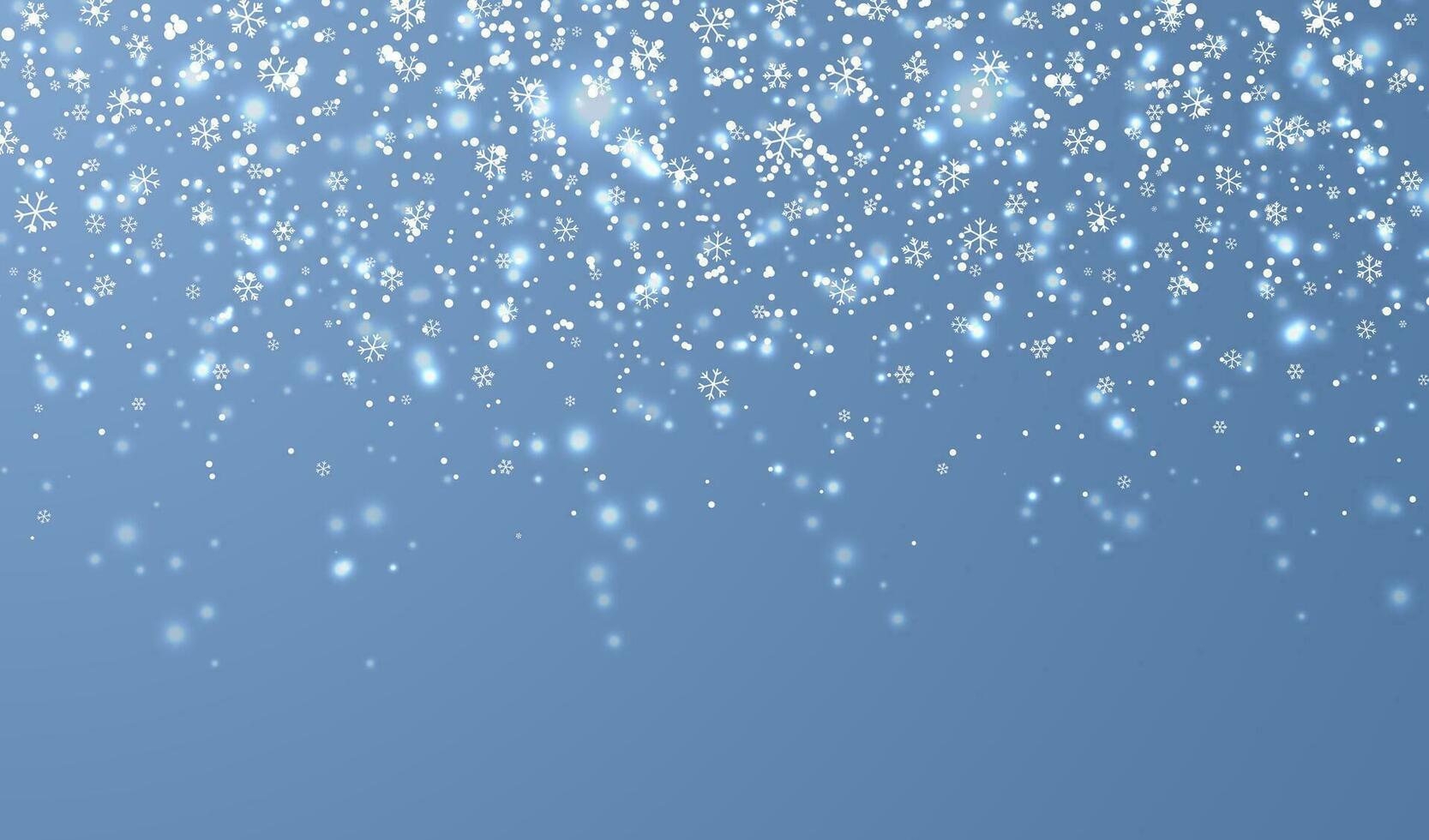 Falling snowflakes on blue background. Christmas snow. Vector illustration