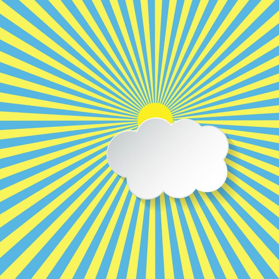 Retro vintage background. Sun beam ray background with white cloud. Sunlight wallpaper. Circus placard. Vector illustration