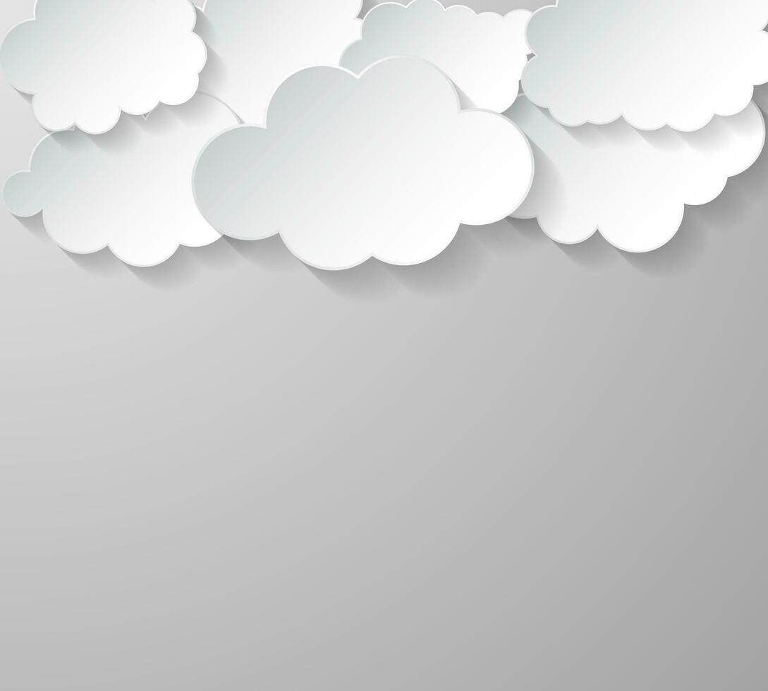 Paper clouds on gray background. Floating clouds. Vector illustration