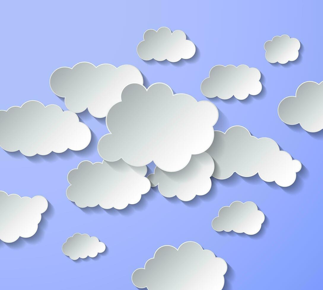 Paper clouds on blue background. Floating clouds. Vector illustration