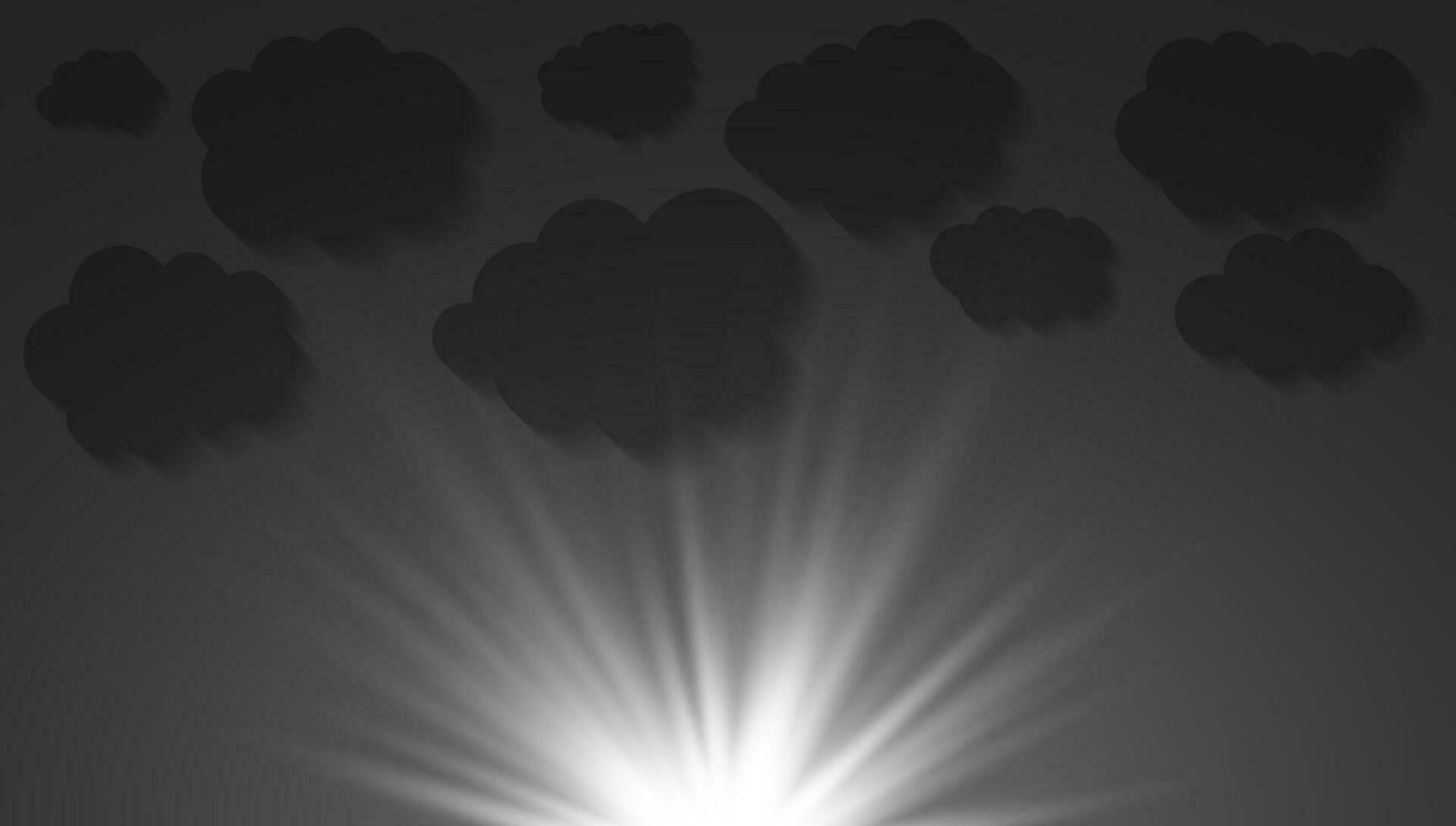 Sun beam ray background with clouds. Sunlight wallpaper. Vector illustration