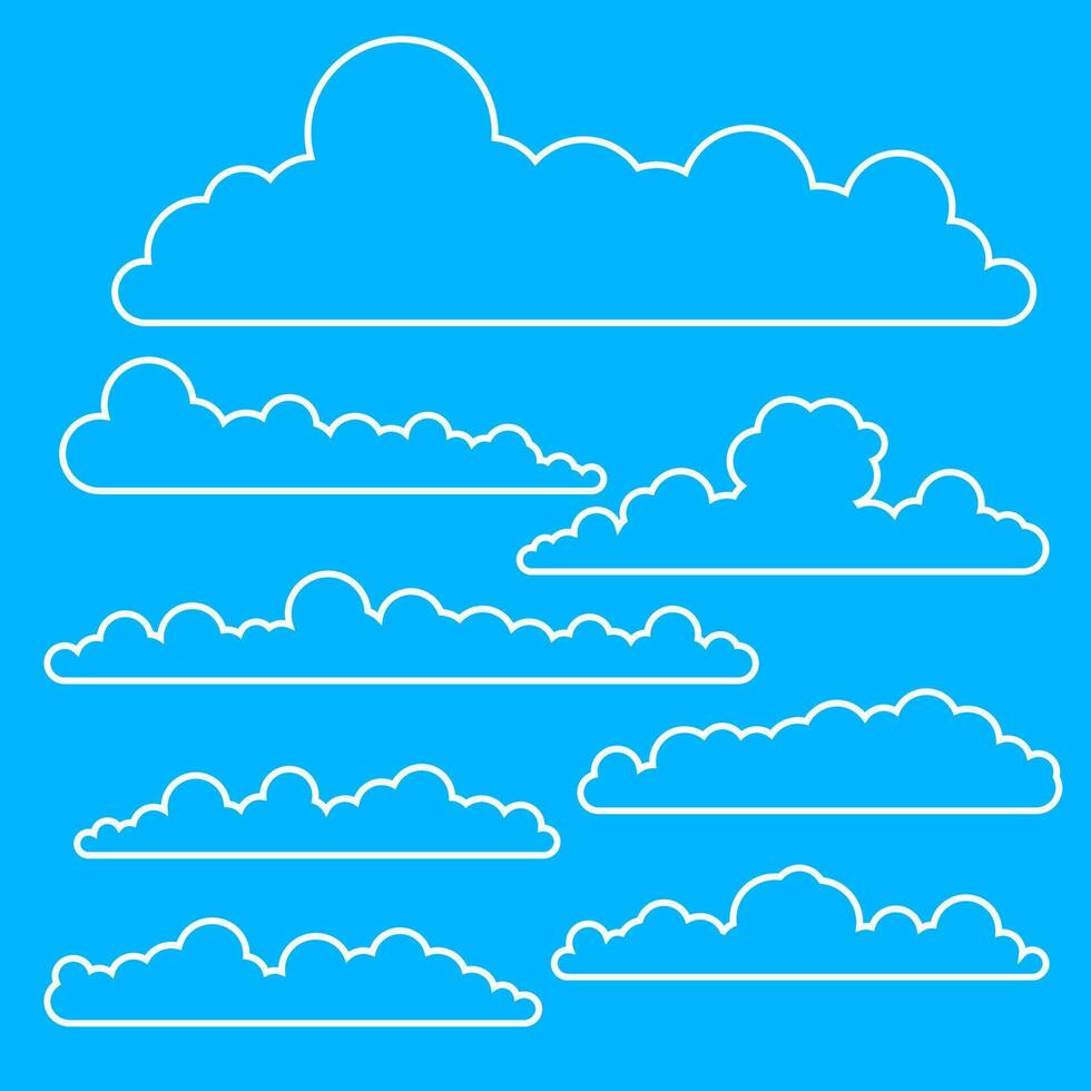 Cloud set isolated on blue background. Vector illustration