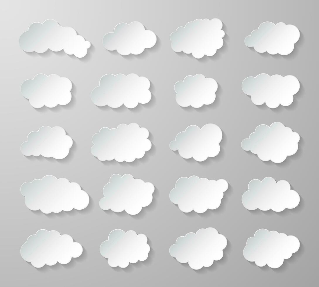 Cloud set with shadow isolated on gray background. Vector illustration
