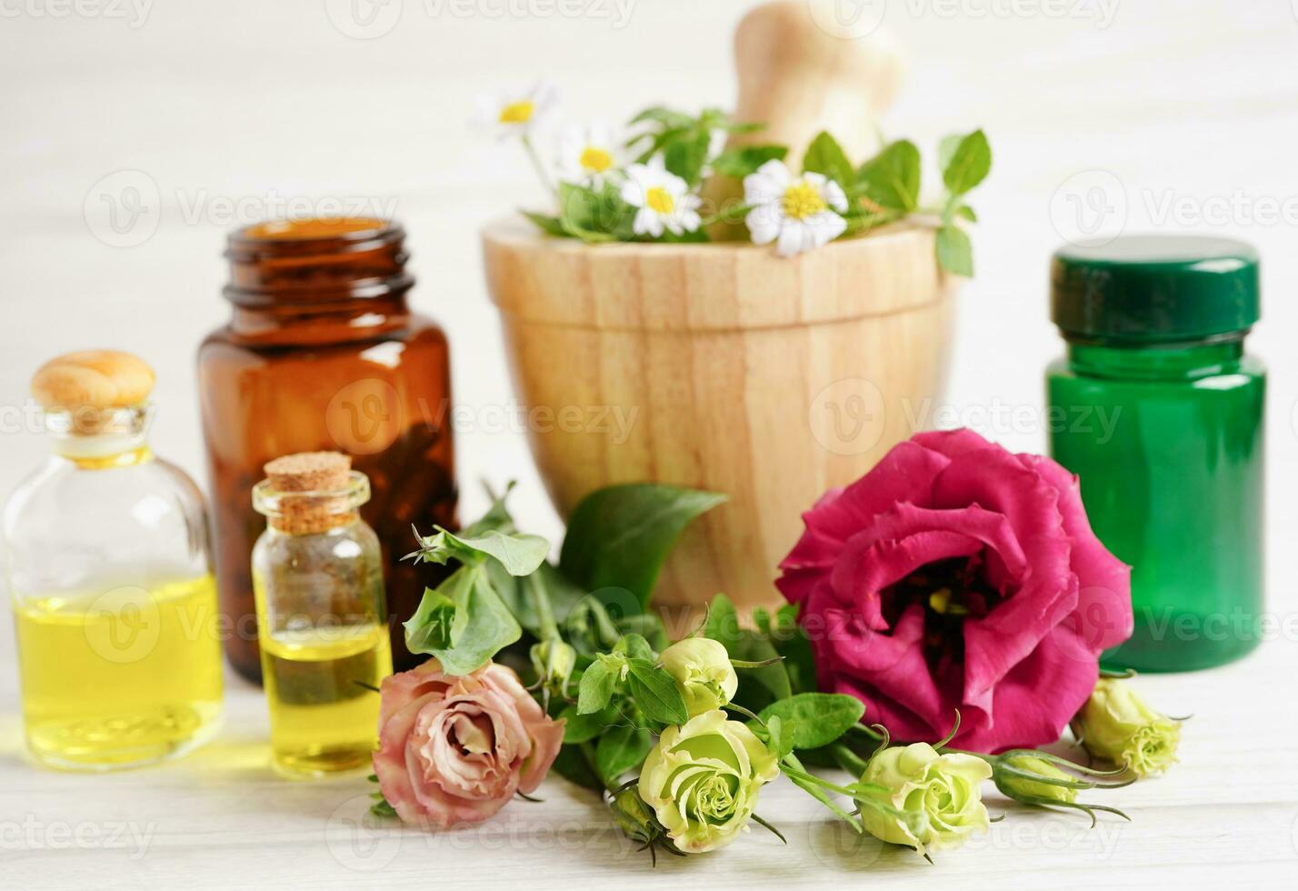 Alternative medicine herbal organic capsule with vitamin E omega 3 fish oil, mineral, drug with herbs leaf natural supplements for healthy good life. photo