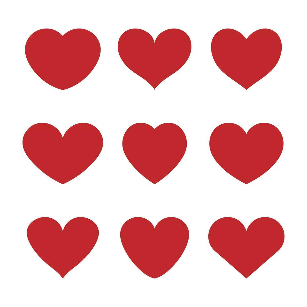 Set of hearts. Heart red icons. Sign of love. Vector illustration