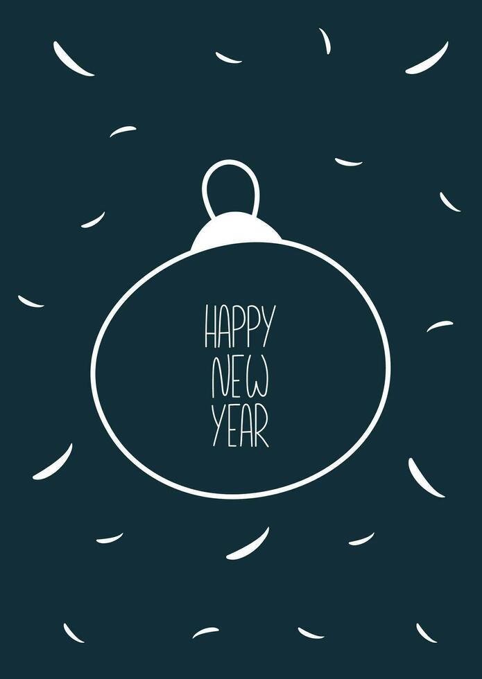 Happy New Year card with christmas ball in minimalism style. Vector