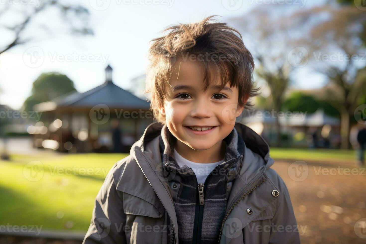 portrait photography of a child in city park . Generative AI photo