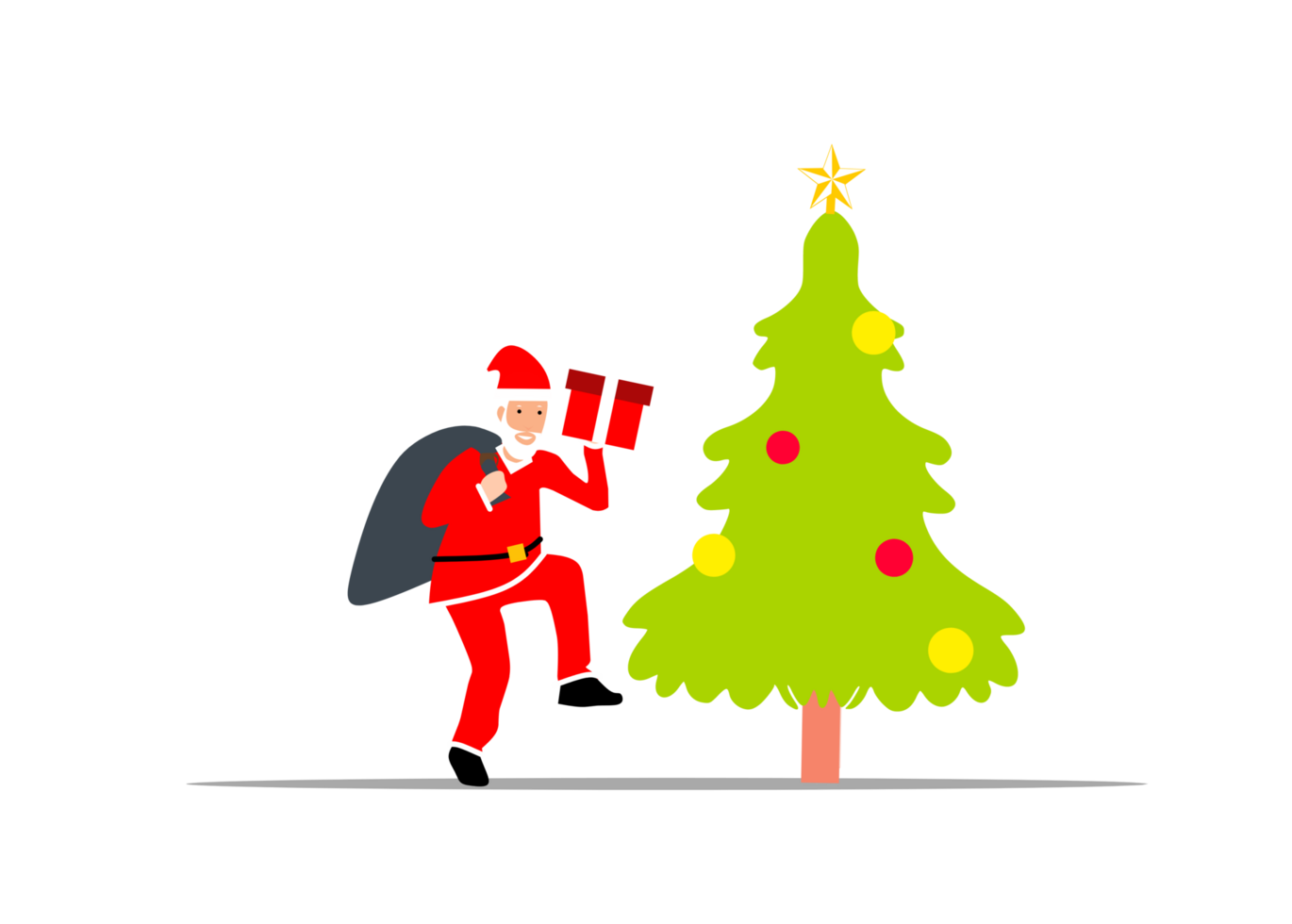 santa claus with a bag of gifts on a christmas tree png