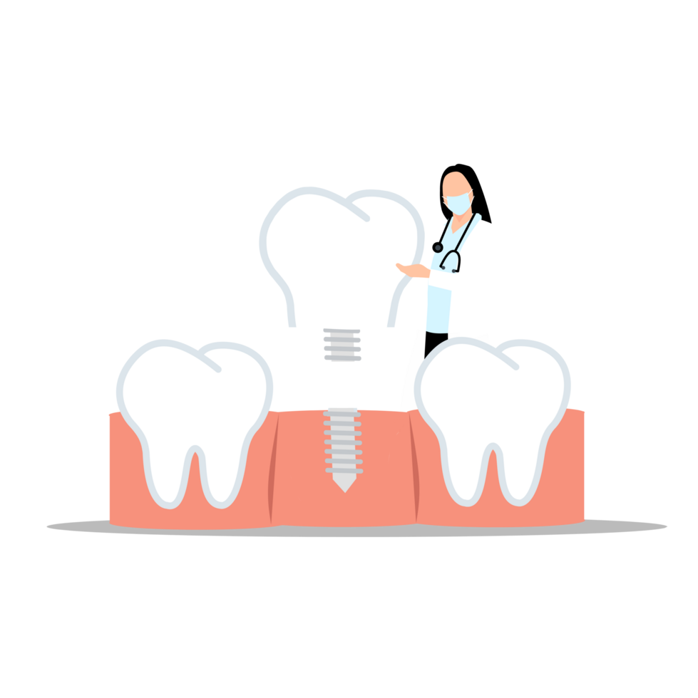 a woman with a tooth and a tooth implant png