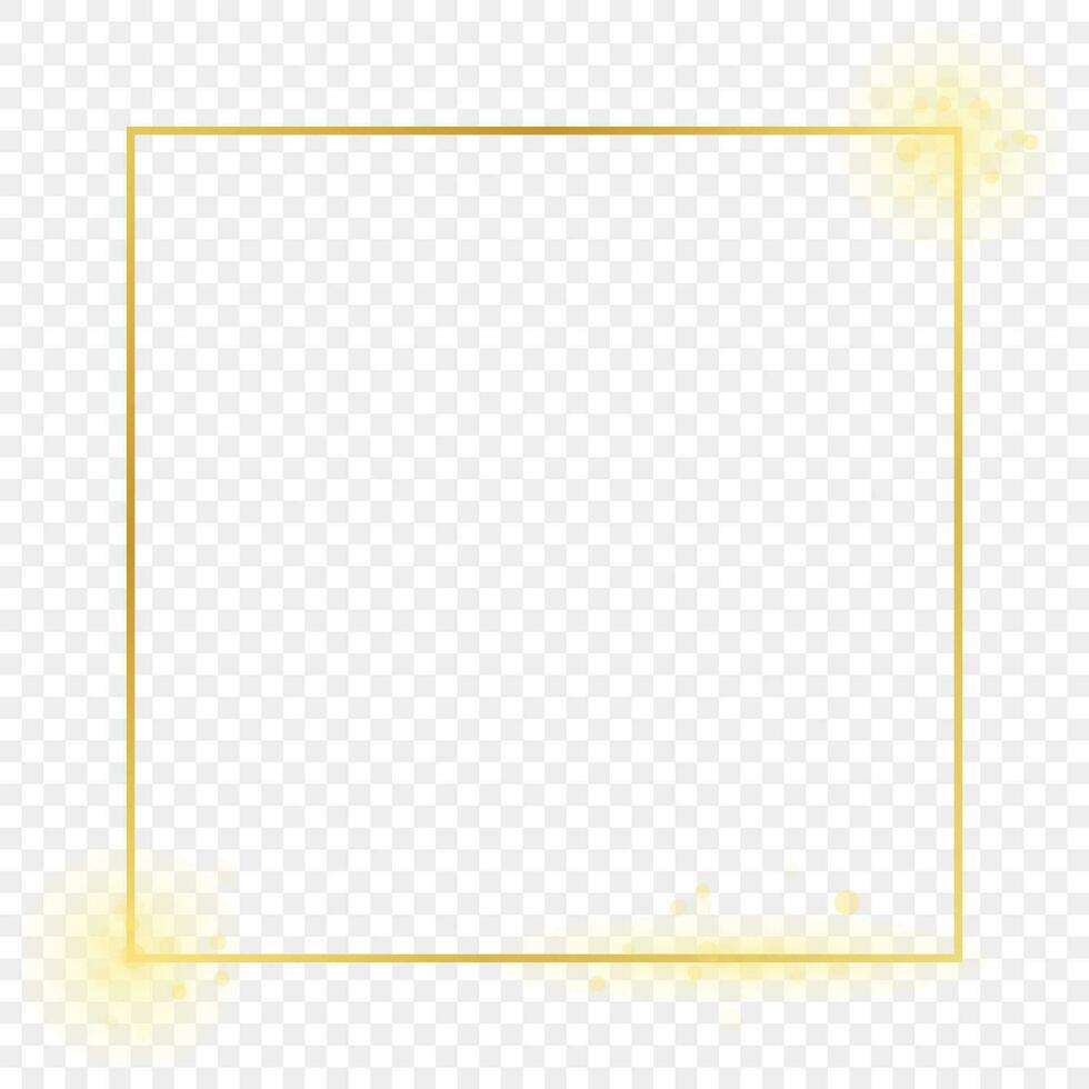 Gold glowing square frame isolated on background. Shiny frame with glowing effects. Vector illustration.