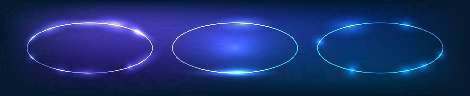 Neon oval frame with shining effects vector