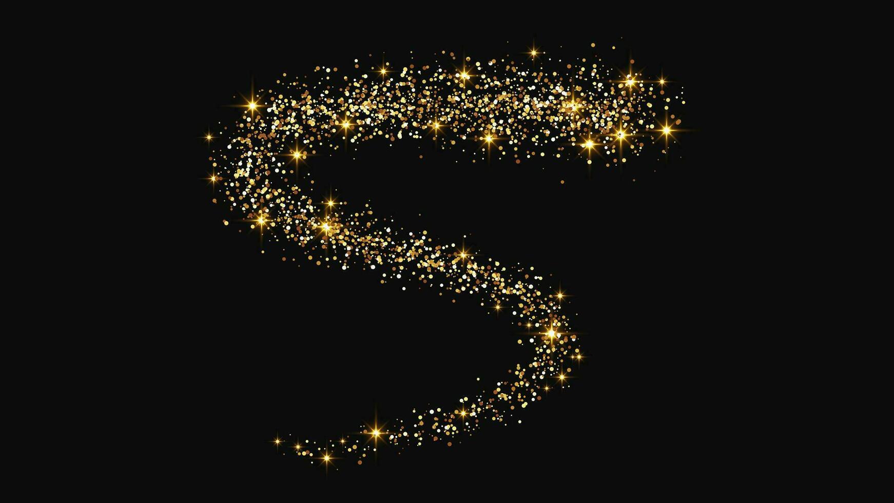Gold glittering confetti wave and stardust vector