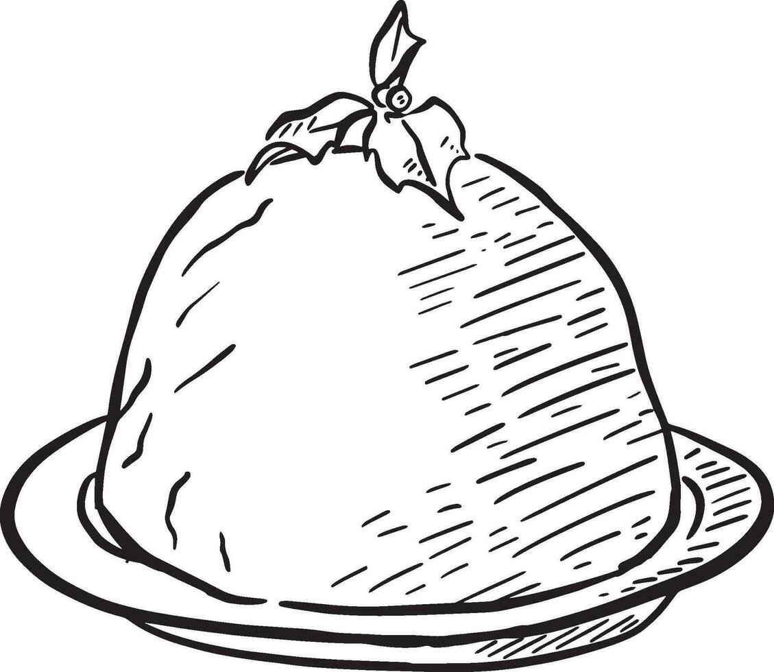 A Christmas Pudding sketch. Hand drawing in black and white line, created on Procreate and shaded with lines. vector