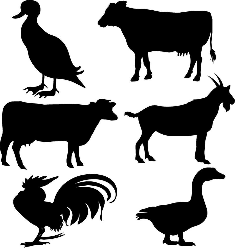 Farm Animals Silhouette Vector on white background