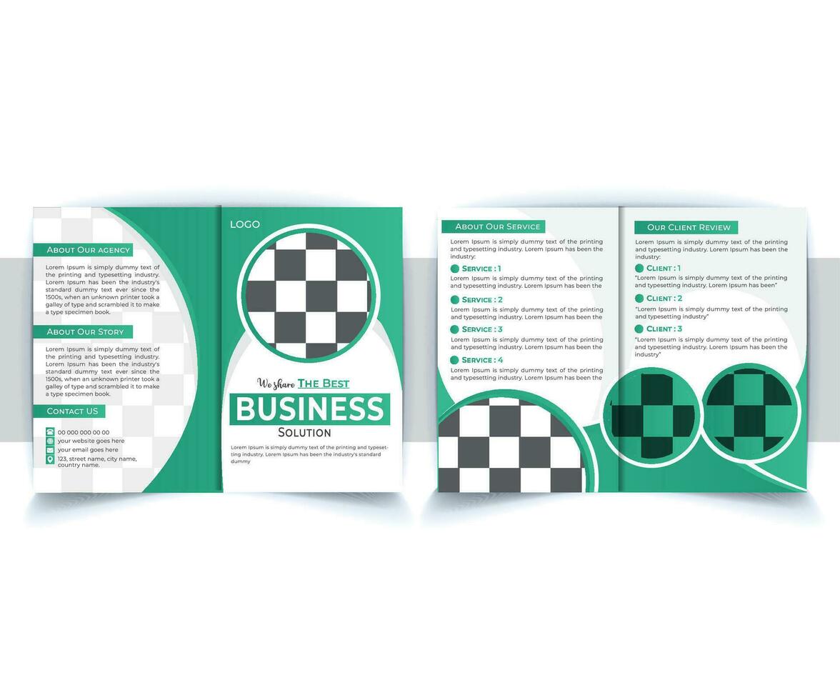 Business Bi-Fold Brochure or Template, Cover Page Layout in Front and Back View. vector