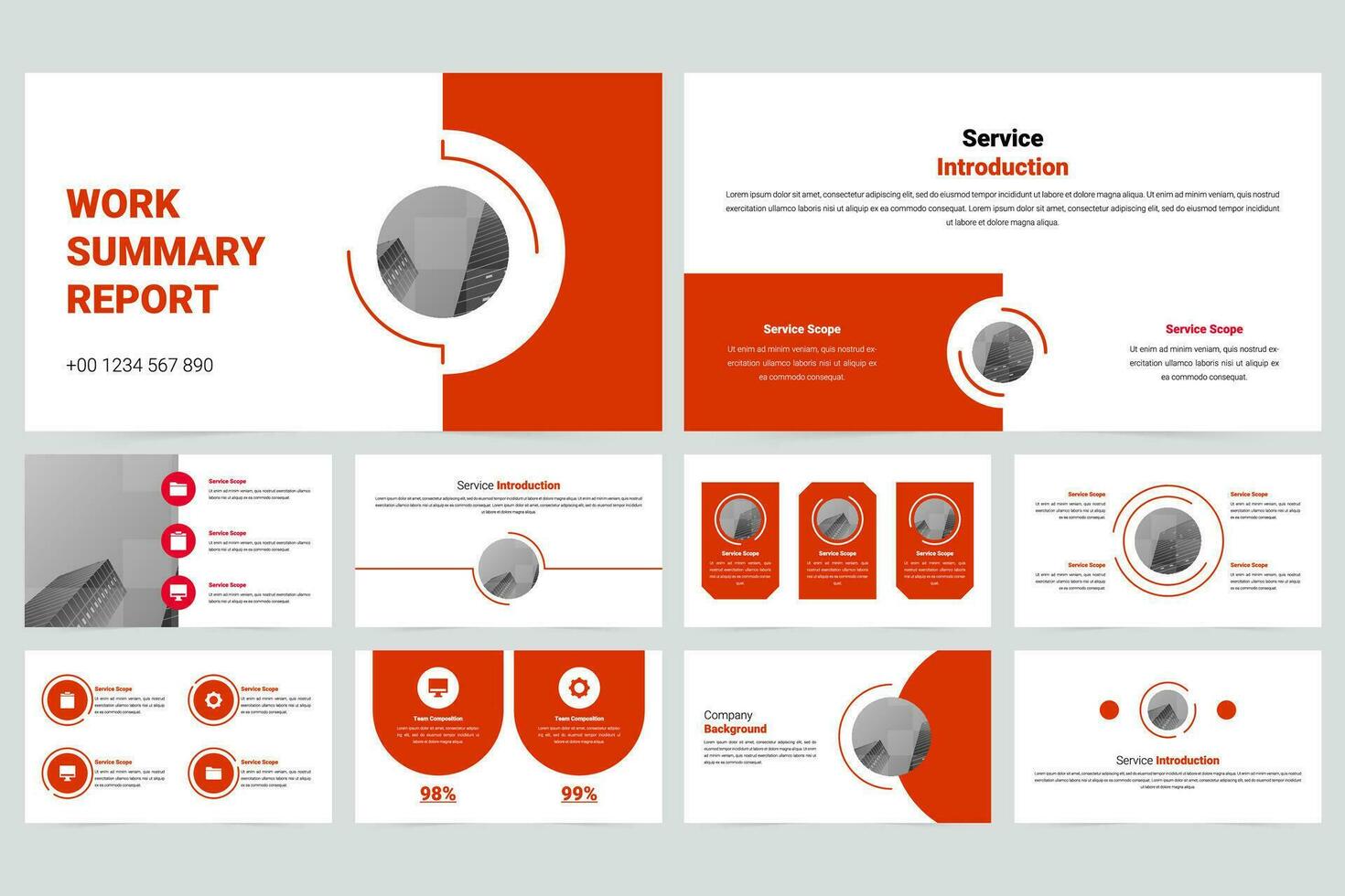 Red modern business work report slide presentation template vector