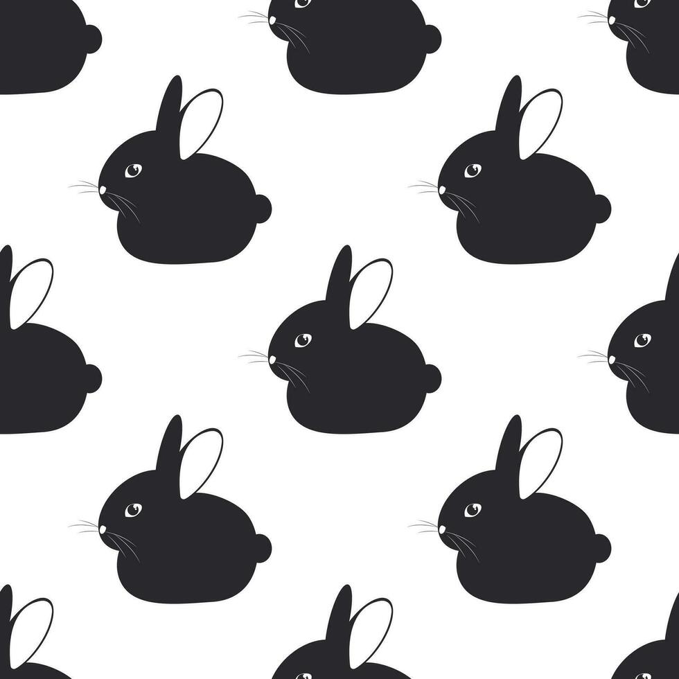 Black rabbit with long ears on a white background. Seamless cute pattern with animals for decorative fabrics. Vector. vector