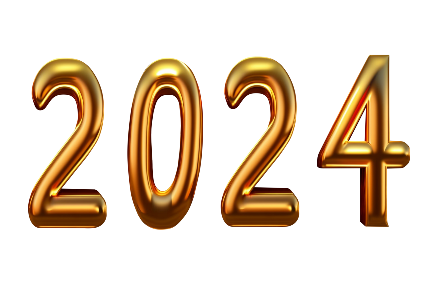 Happy New Year 2024. Golden 3D numbers isolated on transparent background. png