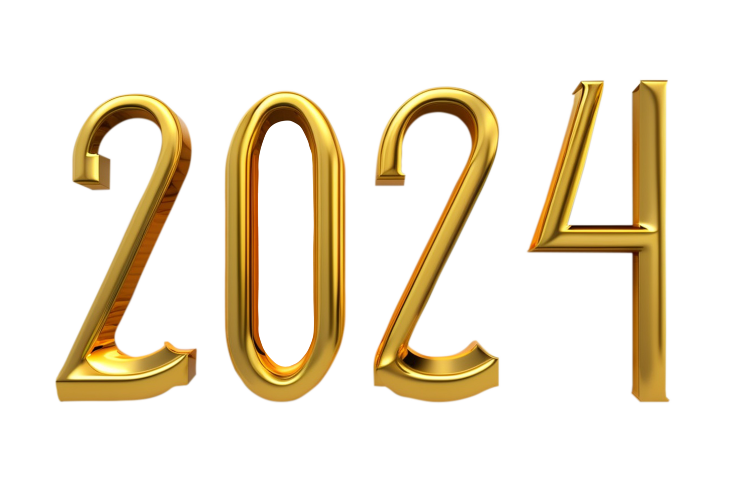 Happy New Year 2024. Golden 3D numbers isolated on transparent background. png
