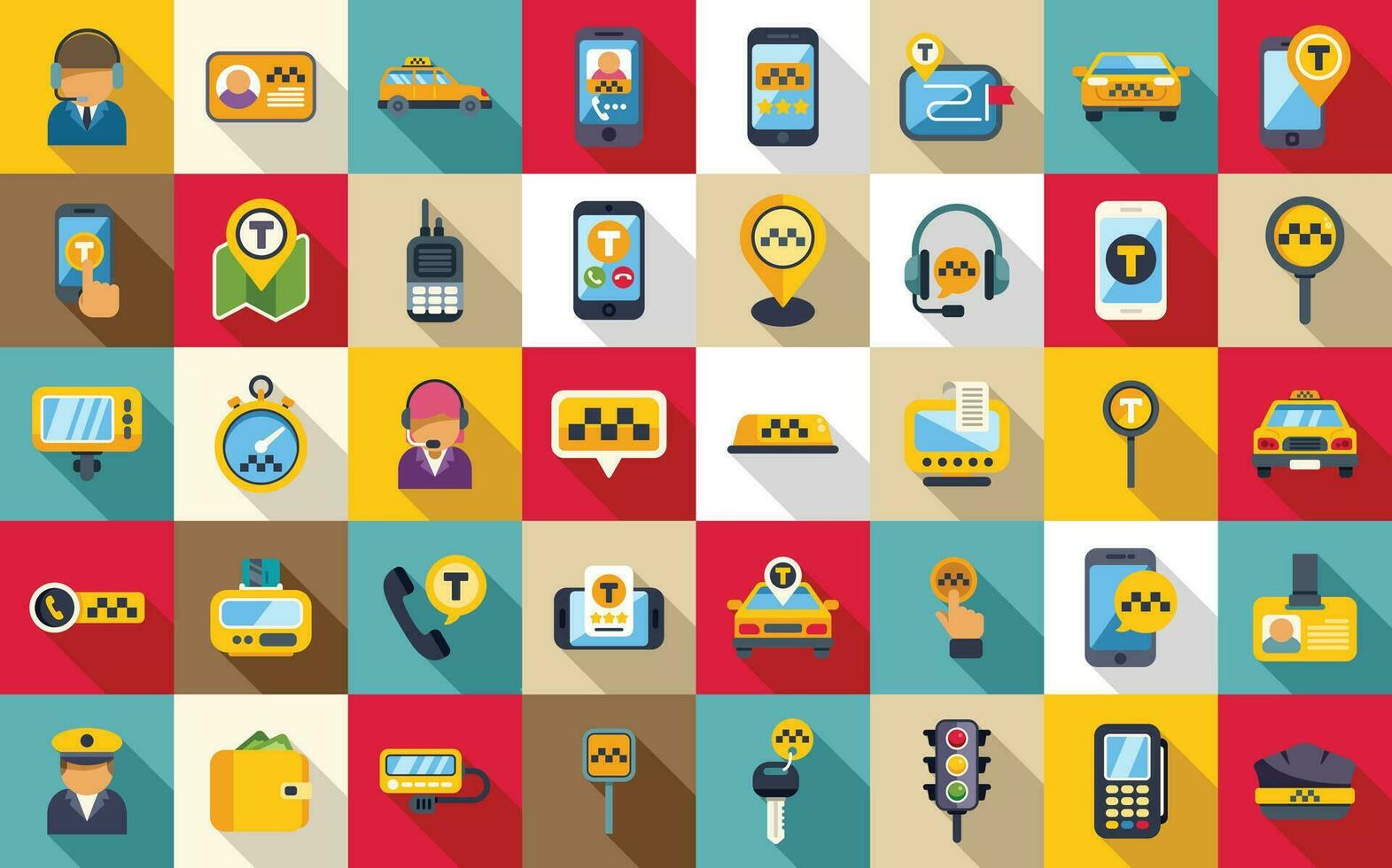 Taxi call icons set flat vector. App online travel vector