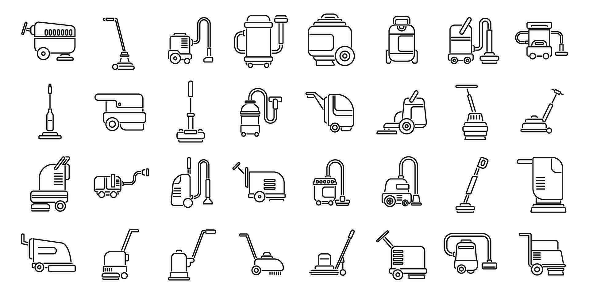 Floor washing machine icons set outline vector. Cleaning staff vector