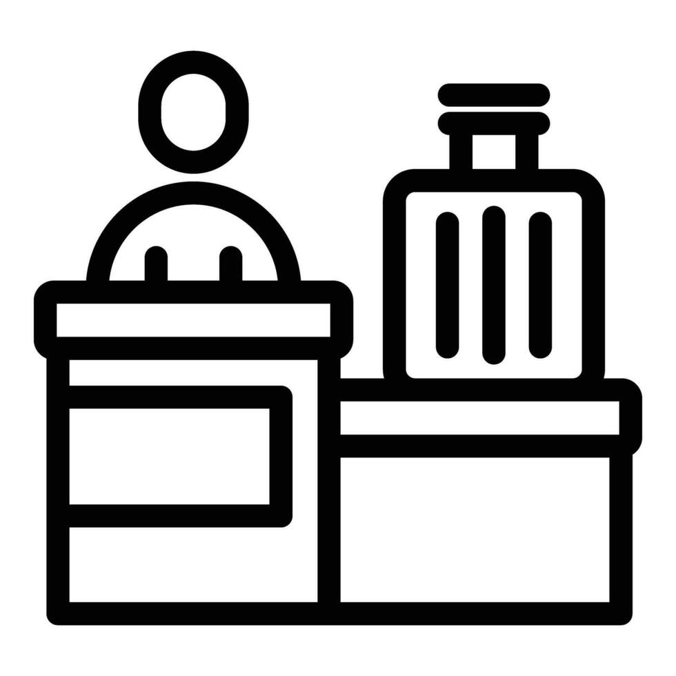 Airport checking counter icon outline vector. Flight baggage weighing vector