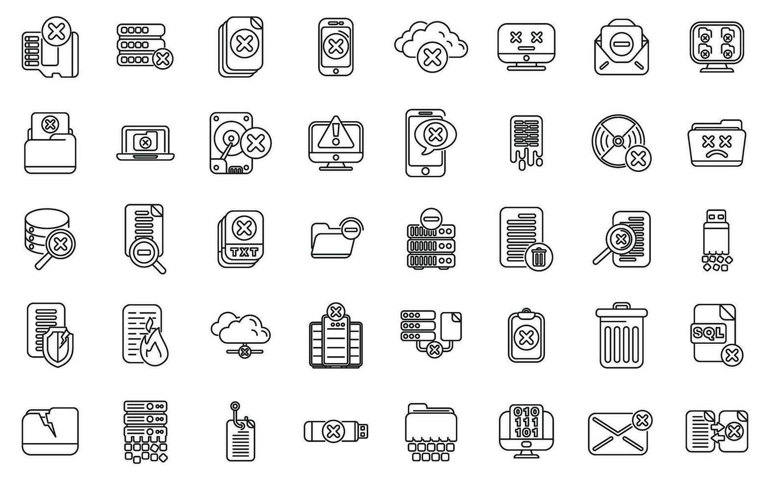 Data loss icons set outline vector. Cloud access key vector