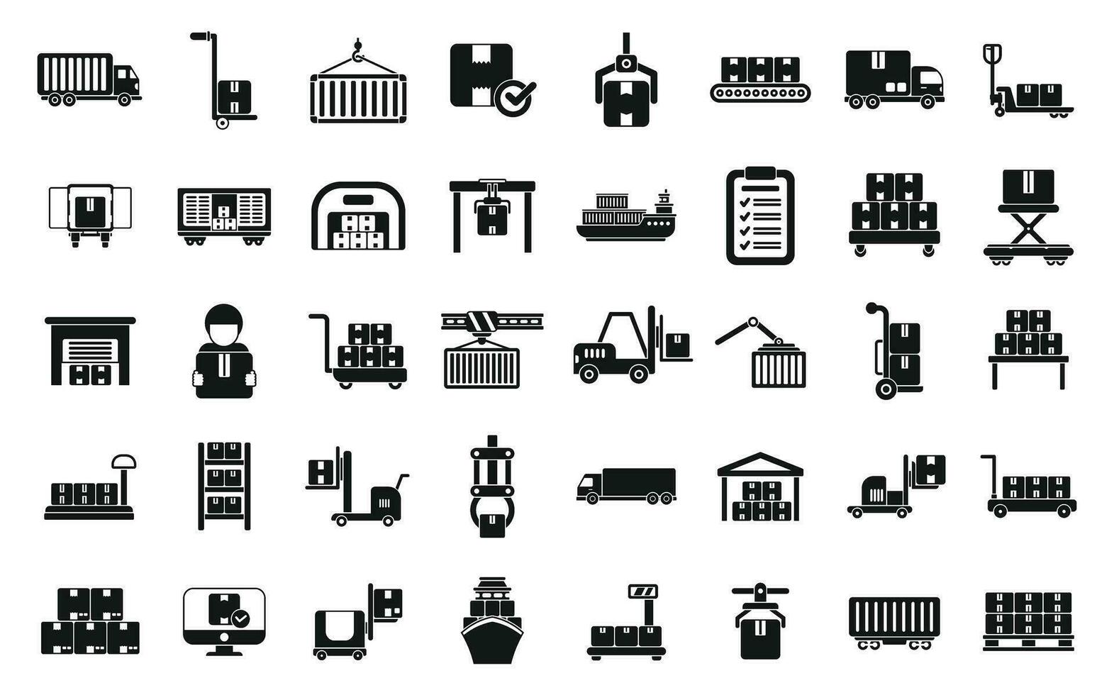 Loading of goods icons set simple vector. Delivery package box vector