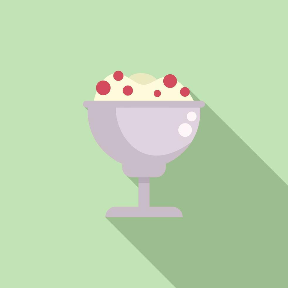 hielo crema con bayas icono plano vector. helado taza vector