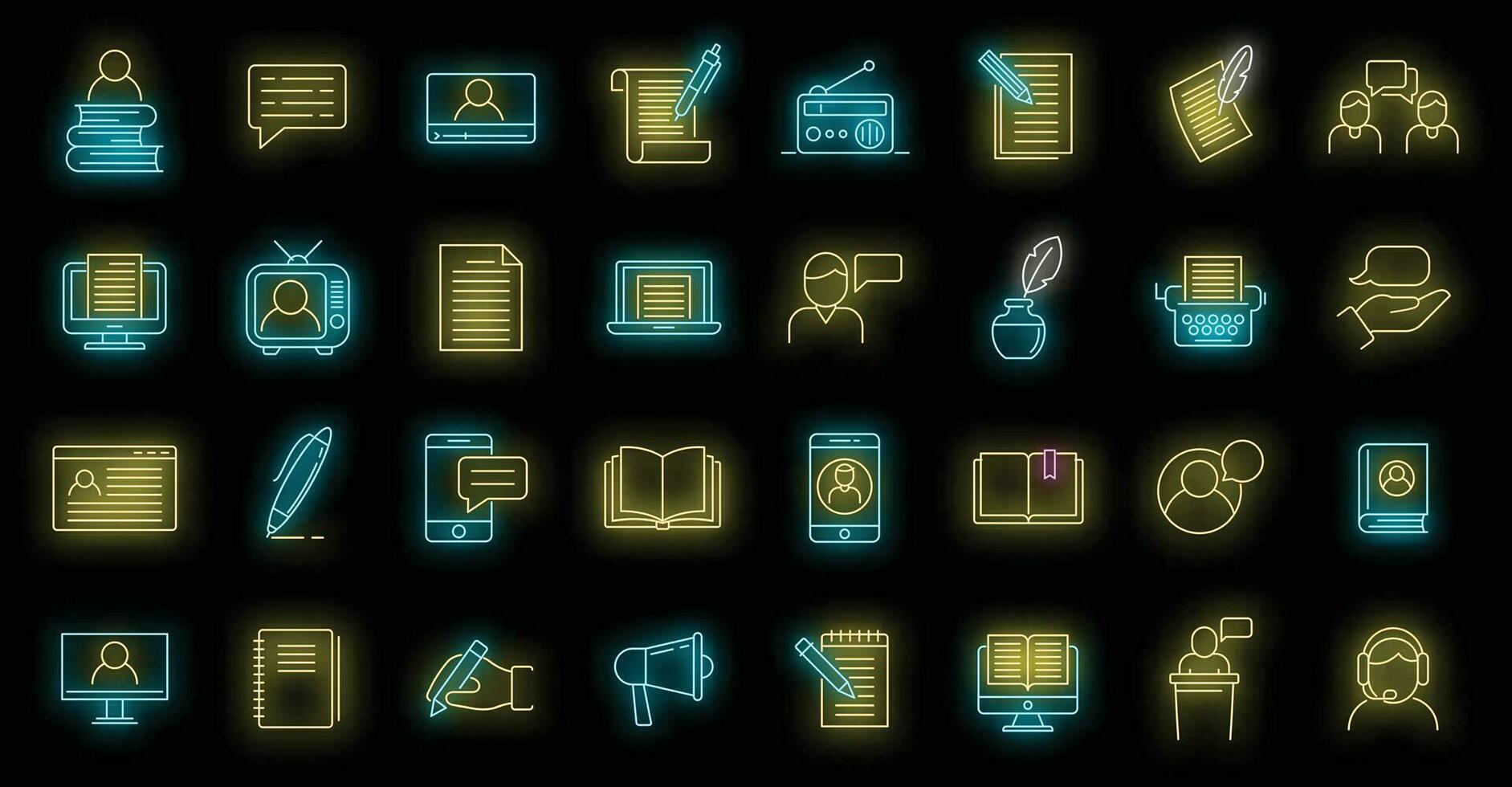 Storyteller icons set vector neon