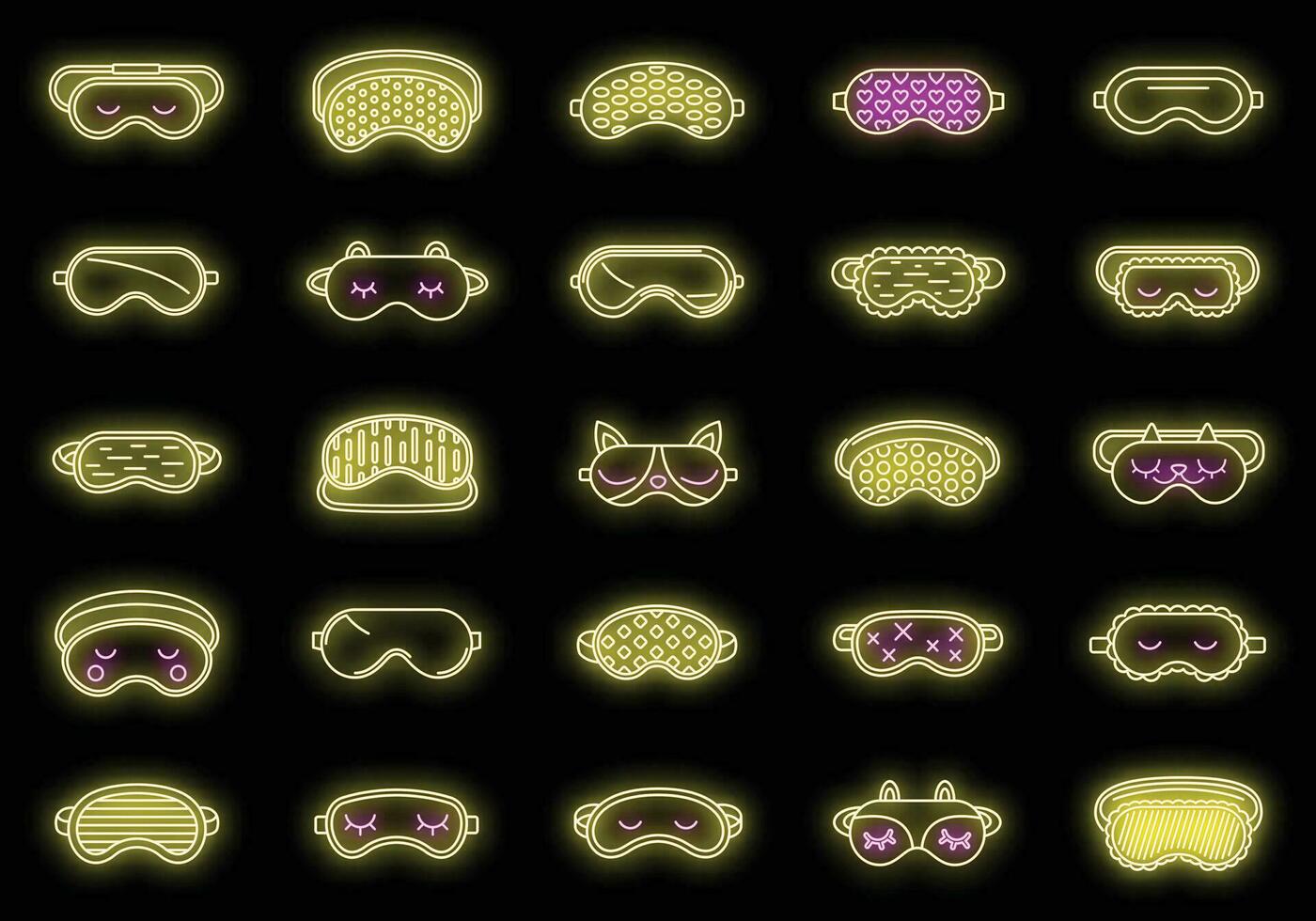 Face sleeping mask icons set vector neon