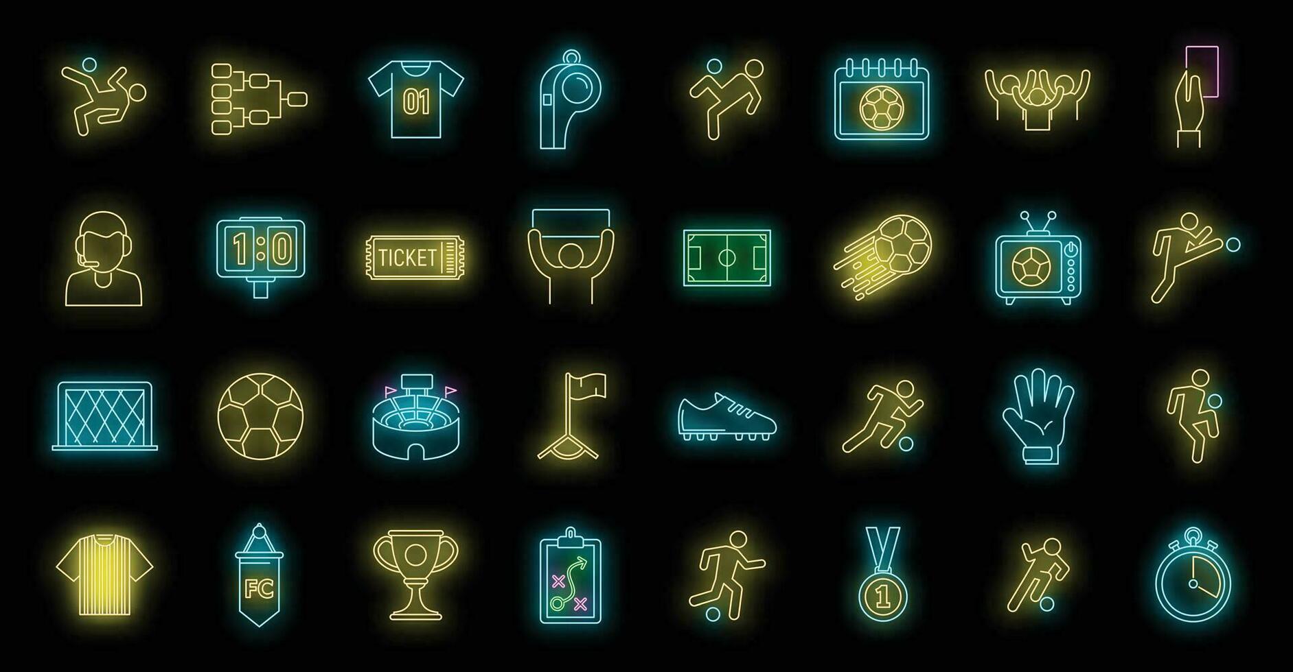 Football icons set vector neon