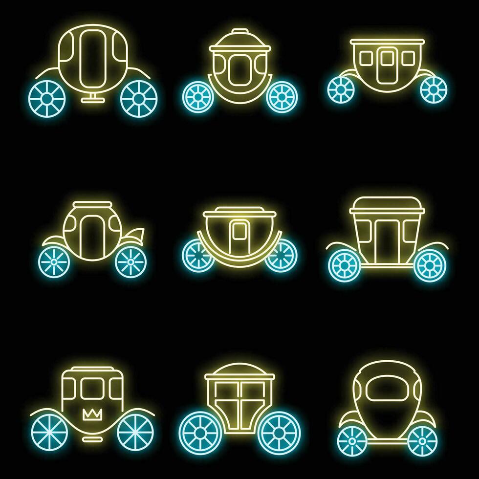 Brougham carriage icons set vector neon