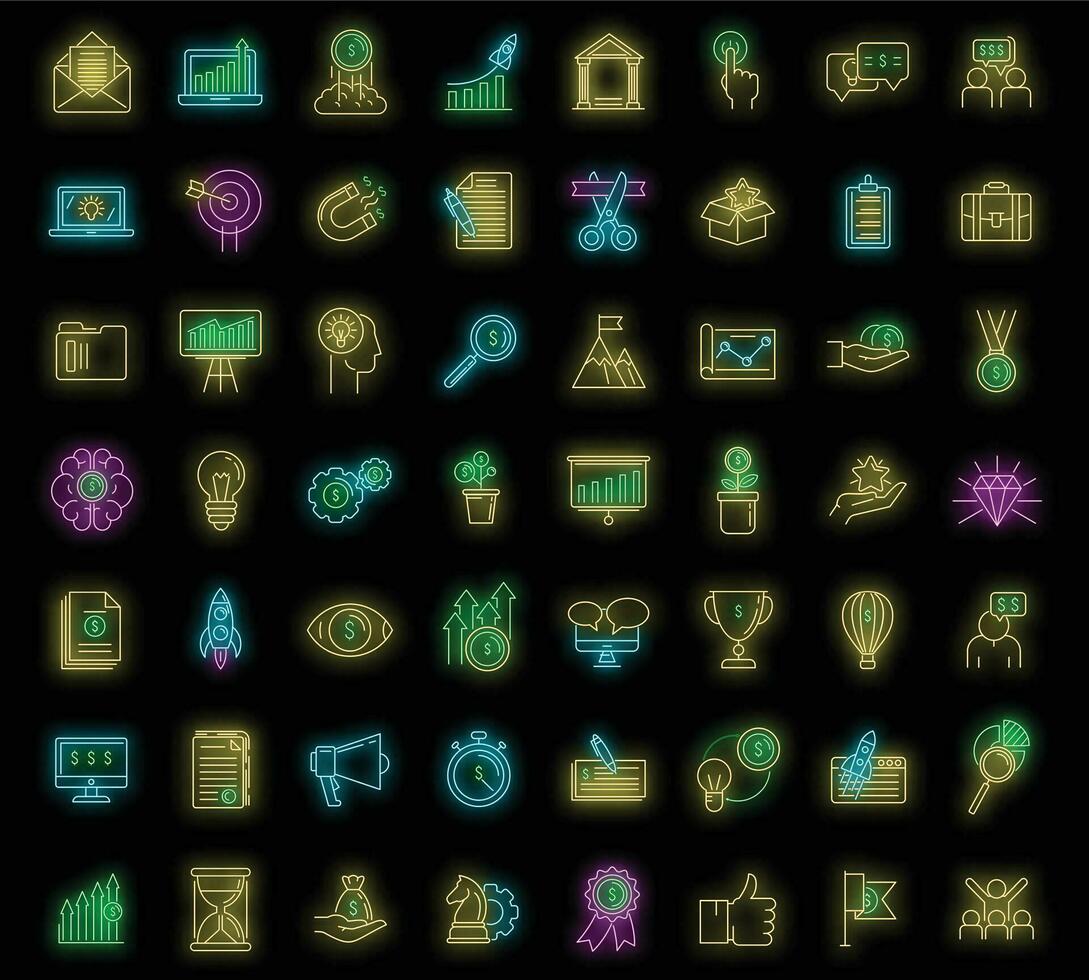 Startup icons set vector neon