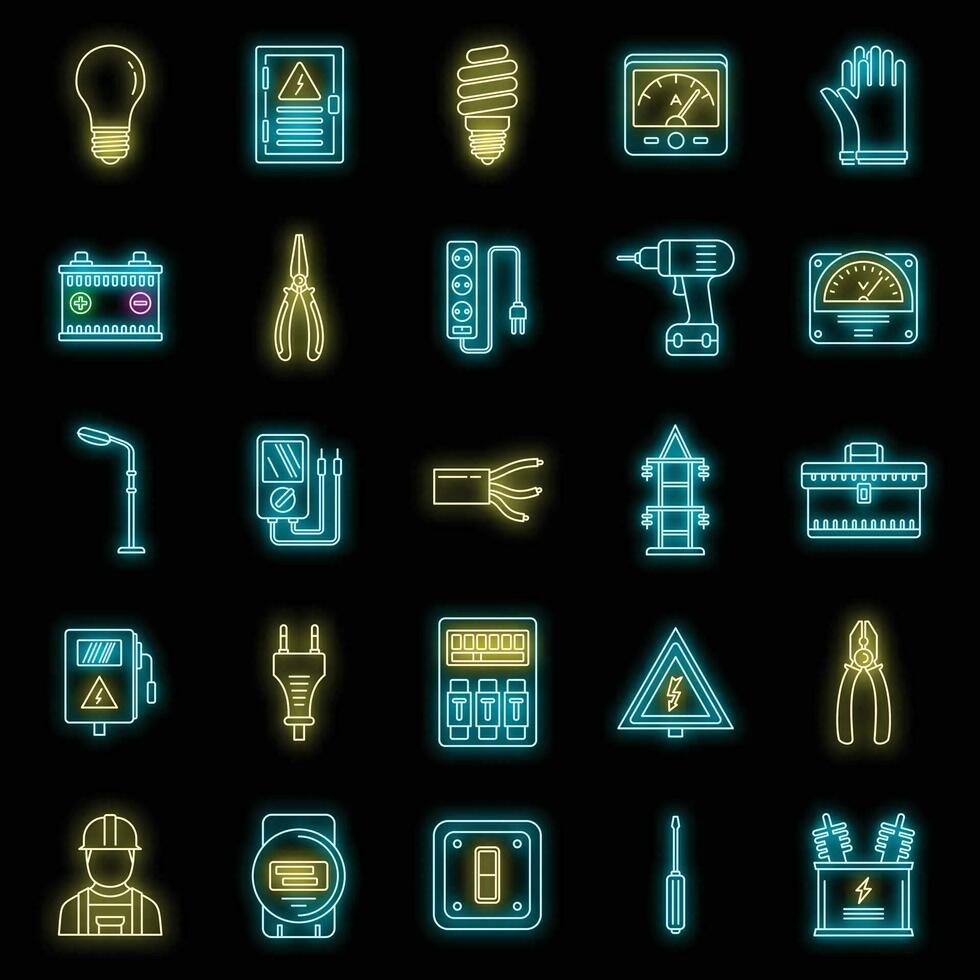 Safety electrician service icons set vector neon