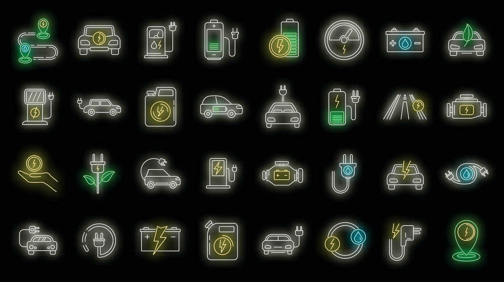 Hybrid charge icons set vector neon